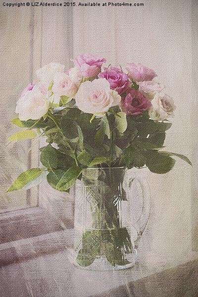  Pink Roses in a Glass Jug Picture Board by LIZ Alderdice