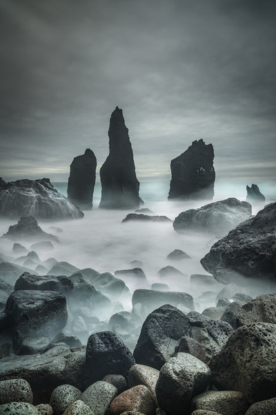 Icelandic Storm Beach and Sea Stacks. Picture Board by Natures' Canvas: Wall Art  & Prints by Andy Astbury