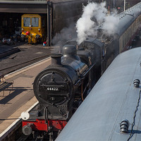 Buy canvas prints of Vintage Steam Train 44422 Arrival by David Tyrer