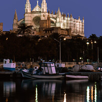 Buy canvas prints of Palma Cathedral at Night by David Tyrer