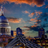 Buy canvas prints of Illuminated St. Paul's Cathedral & Millennium Brid by David Tyrer