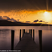 Buy canvas prints of Jetty at Sunset - Derwent Water by David Tyrer