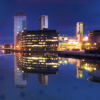 Buy canvas prints of Salford Quays at Night by David Yeaman