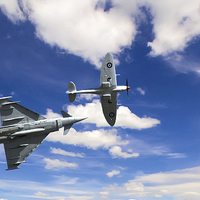 Buy canvas prints of Typhoon versus Spitfire by David Yeaman