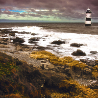 Buy canvas prints of Trwyn Du Lighthouse, East Anglesey Coast by David Yeaman