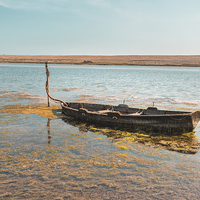 Buy canvas prints of  Lone Boat at the Fleet Dorset UK by Pauline Tims