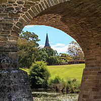 Buy canvas prints of Richmond Bridge and Saint John's Church, Tasmania, by Pauline Tims