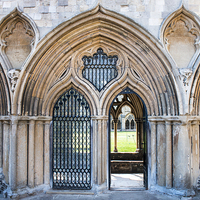 Buy canvas prints of  Norwich Cathedral Cloister Entrance  by Jordan Browning Photo