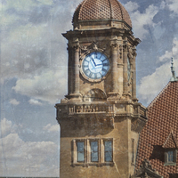 Buy canvas prints of Train Station Clock Tower by Judy Hall-Folde