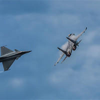 Buy canvas prints of Flanker vs Rafale by P H