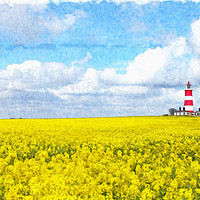 Buy canvas prints of Happisburgh Lighthouse Watercolour by Digitalshot Photography
