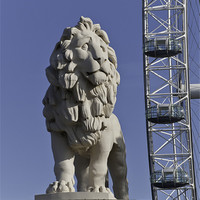 Buy canvas prints of Lion Statue & London Eye by Philip Pound