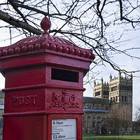Buy canvas prints of Durham Cathedral Red Post Box by Philip Pound