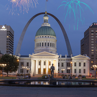 Buy canvas prints of  Fireworks at the Gateway to the West Arch monumen by Philip Pound
