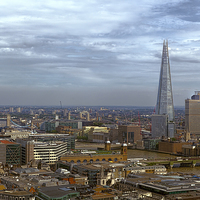 Buy canvas prints of  The Shard and Tower Bridge in London from the top by Philip Pound