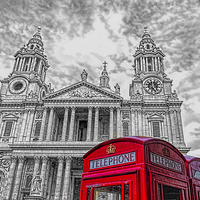 Buy canvas prints of Red Phone Boxes with Monochrome St Paul's Cathedra by Philip Pound