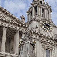 Buy canvas prints of Queen Anne Statue and St Paul's Cathedral London  by Philip Pound