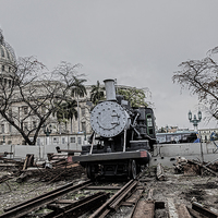 Buy canvas prints of Old American steam train in Old Havana in Cuba  by Philip Pound