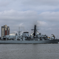 Buy canvas prints of  HMS St Albans Frigate at the Thames Barrier in Lo by Philip Pound