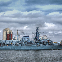 Buy canvas prints of Frigate HMS St Albans at the Thames Barrier by Philip Pound