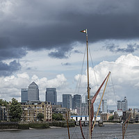 Buy canvas prints of Thames Barge & Canary Wharf by Philip Pound