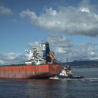 Buy canvas prints of Container Ship and Tug on River Clyde by Philip Pound