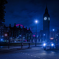 Buy canvas prints of London Taxi at Night and Big Ben by Philip Pound