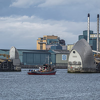 Buy canvas prints of Tug passing through Thames Barrier at Woolwich by Philip Pound