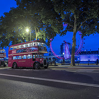 Buy canvas prints of London Red Buses at Night on Victoria Embankment by Philip Pound