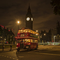Buy canvas prints of London Red Bus at Night with Big Ben by Philip Pound