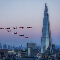 Buy canvas prints of Red Arrows Fly Past Over The Shard and Docklands by Philip Pound