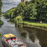 Buy canvas prints of River Boat on the River Wear with Durham Cathedral by Philip Pound