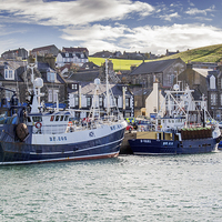 Buy canvas prints of  Fishing boats in Macduff harbour by Derek Corner