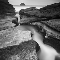 Buy canvas prints of Trebarwith Strand - Mono by mark leader