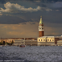 Buy canvas prints of St Marks Campanile under a Stormy Sky by Ian Lewis