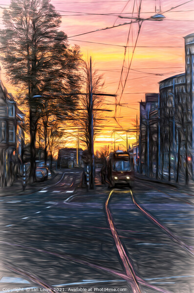 Early Morning Tram digital art Picture Board by Ian Lewis