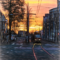 Buy canvas prints of Early Morning Tram digital art by Ian Lewis