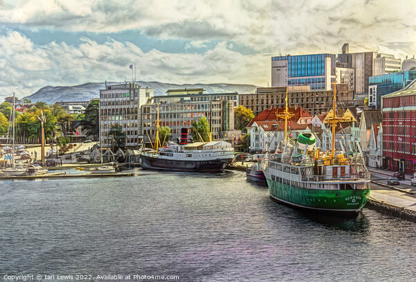 Vintage Ships at Stavanger digital art Picture Board by Ian Lewis