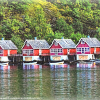 Buy canvas prints of Red Boathouses at Flåm by Ian Lewis