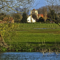 Buy canvas prints of Dorchester Abbey From The Thames by Ian Lewis