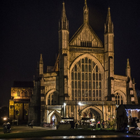 Buy canvas prints of Winchester Cathedral at Christmas  by Ian Lewis
