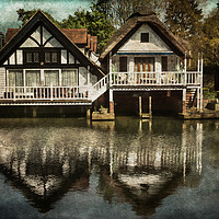 Buy canvas prints of Boathouses at Goring on Thames by Ian Lewis