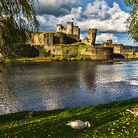 Buy canvas prints of Late Afternoon At Caerphilly Castle by Ian Lewis