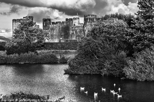 Caerphilly Castle Western Towers mono Picture Board by Ian Lewis
