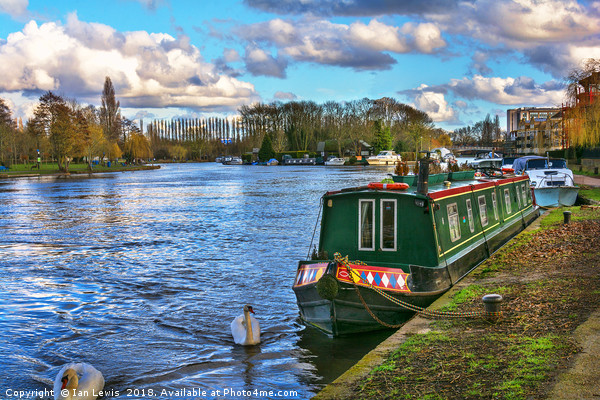 Narrowboat Moored At Reading Riverside Picture Board by Ian Lewis