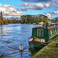 Buy canvas prints of Narrowboat Moored At Reading Riverside by Ian Lewis