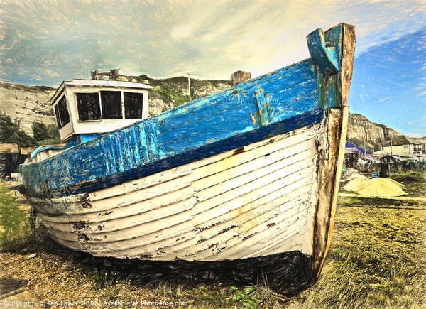 Neglected Fishing Boat Art Picture Board by Ian Lewis