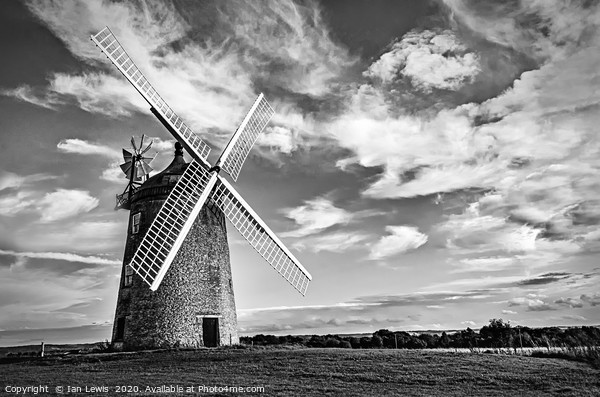 Great Haseley Windmill Monochrome Picture Board by Ian Lewis