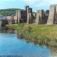 Buy canvas prints of The Ramparts of Caerphilly Castle Digital Sketch by Ian Lewis