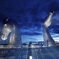 Buy canvas prints of The Kelpies at Night by Jim Bryce